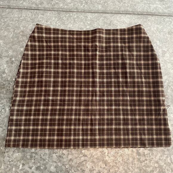 NWT Vintage Tracy Evans Plaid Schoolgirl 90s Y2K Mini Skirt 11 Large Brown Tan - Picture 1 of 12